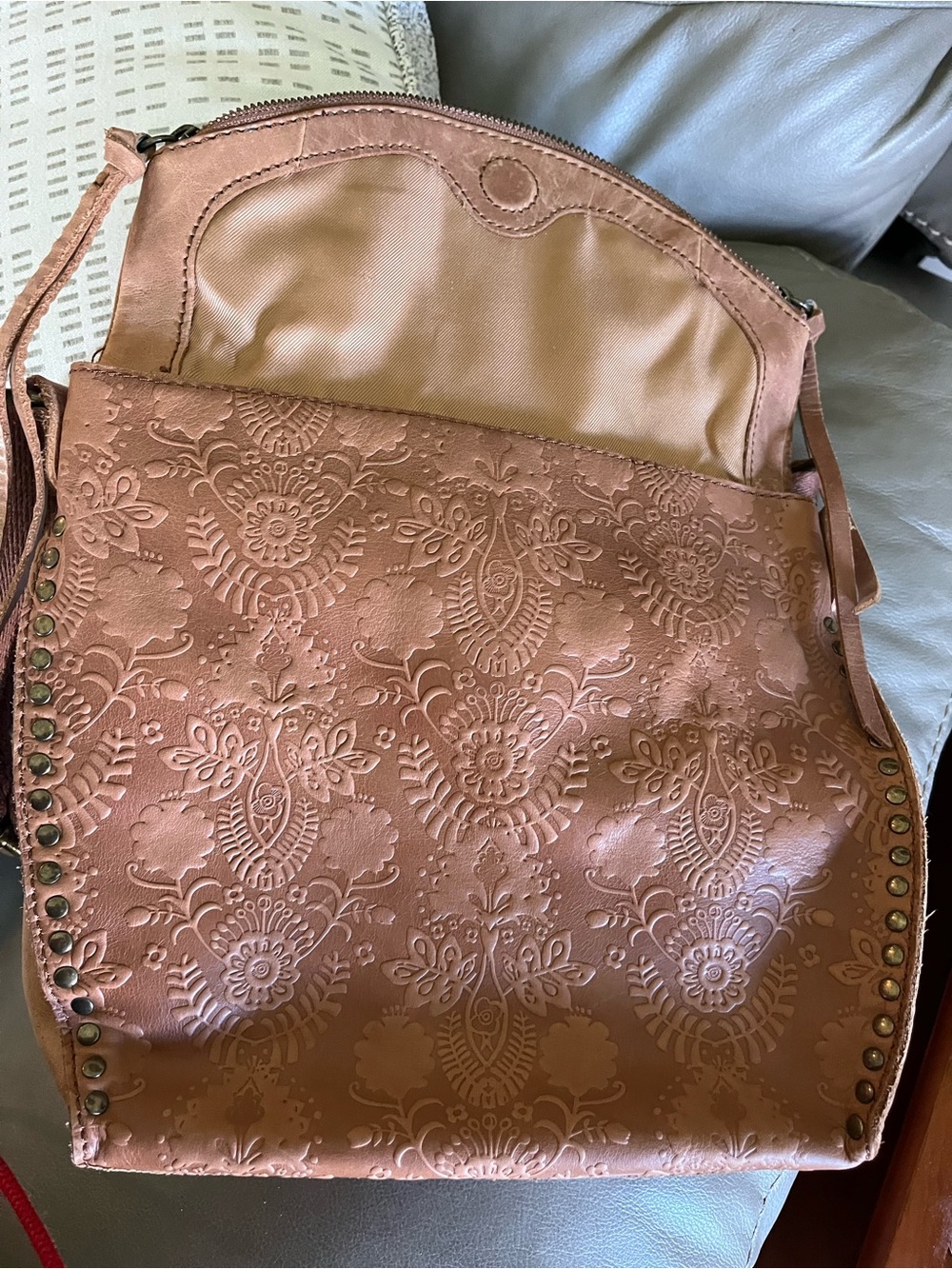 The Sak Silverlake Leather Flap Crossbody Tobacco Floral Embossed Bag - Picture 6 of 10